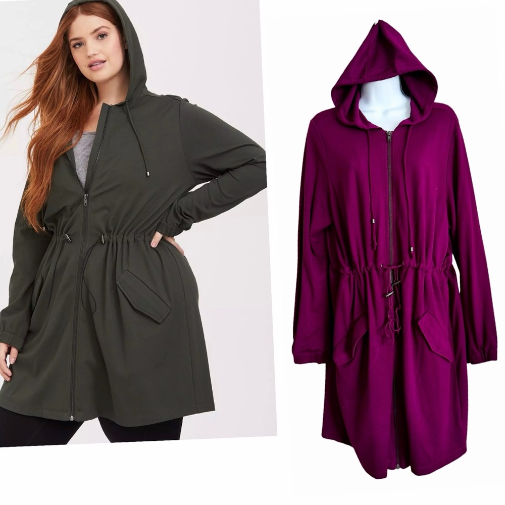 TORRID Burgundy Berry Ponte Hooded Anorak Jacket Size 1 Plus Size 1X Layering